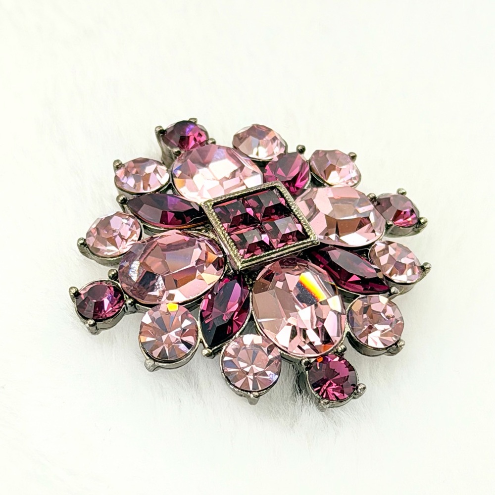 Rare Vintage Givenchy Pink Purple Crystal Luxury Brooch 1.75” Signed EUC - Picture 10 of 16